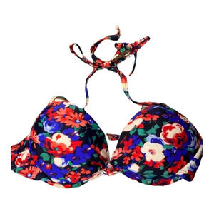 Xhilaration Blue and Red Floral Padded Bikini (Top only)